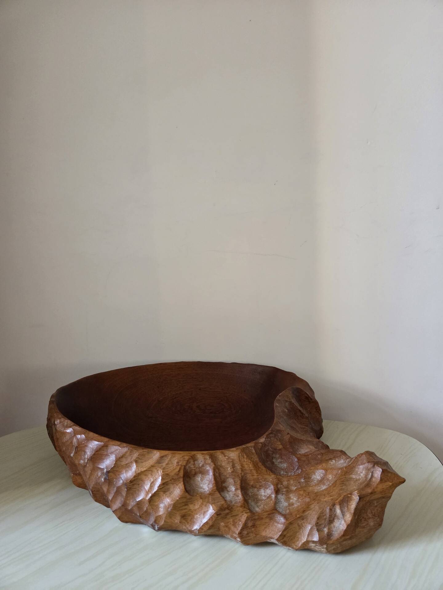 Large monoxyle carved wooden bowl