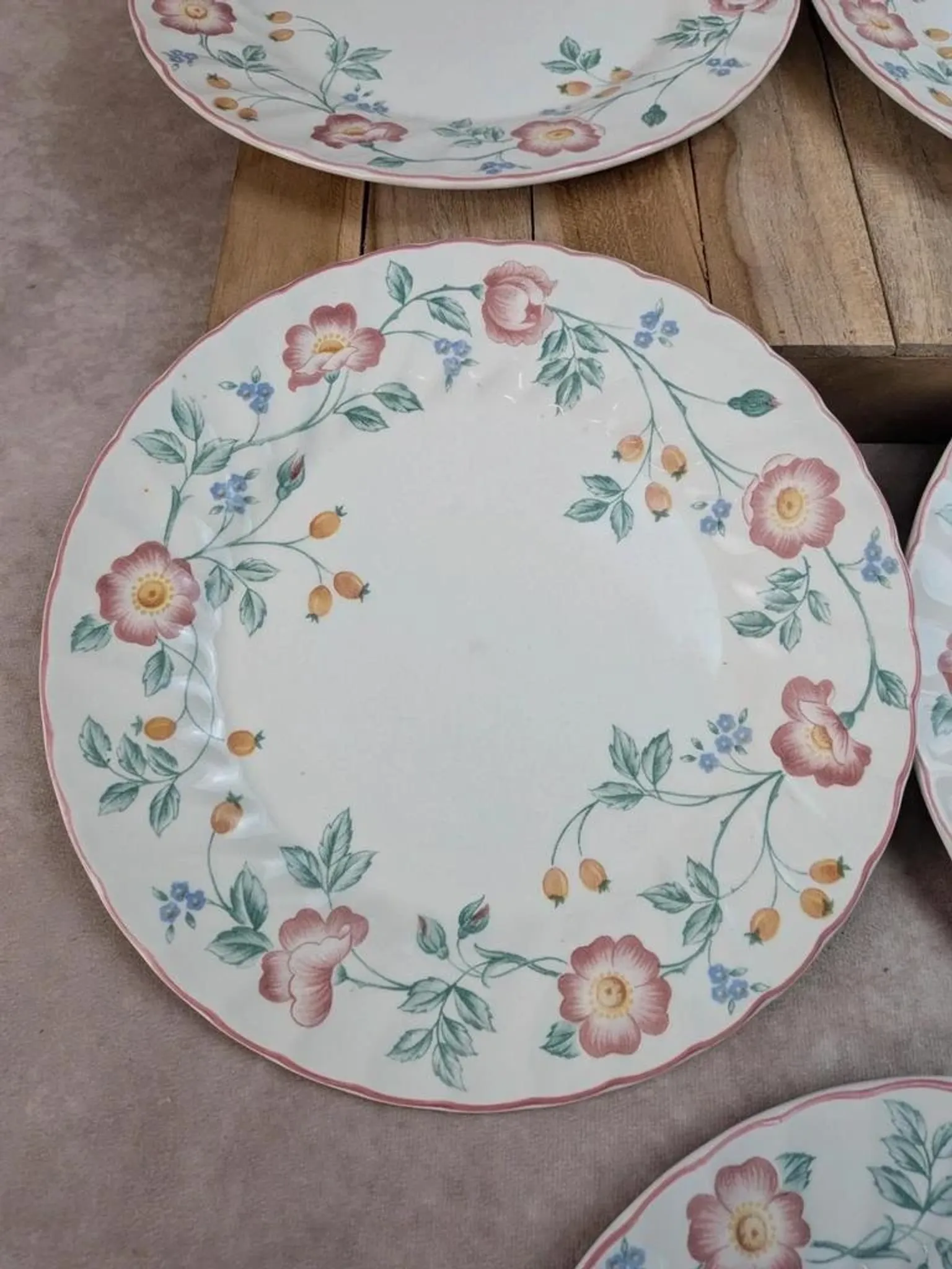 Set of 5 Churchill Briar Rose dinner plates – Vintage English earthenware