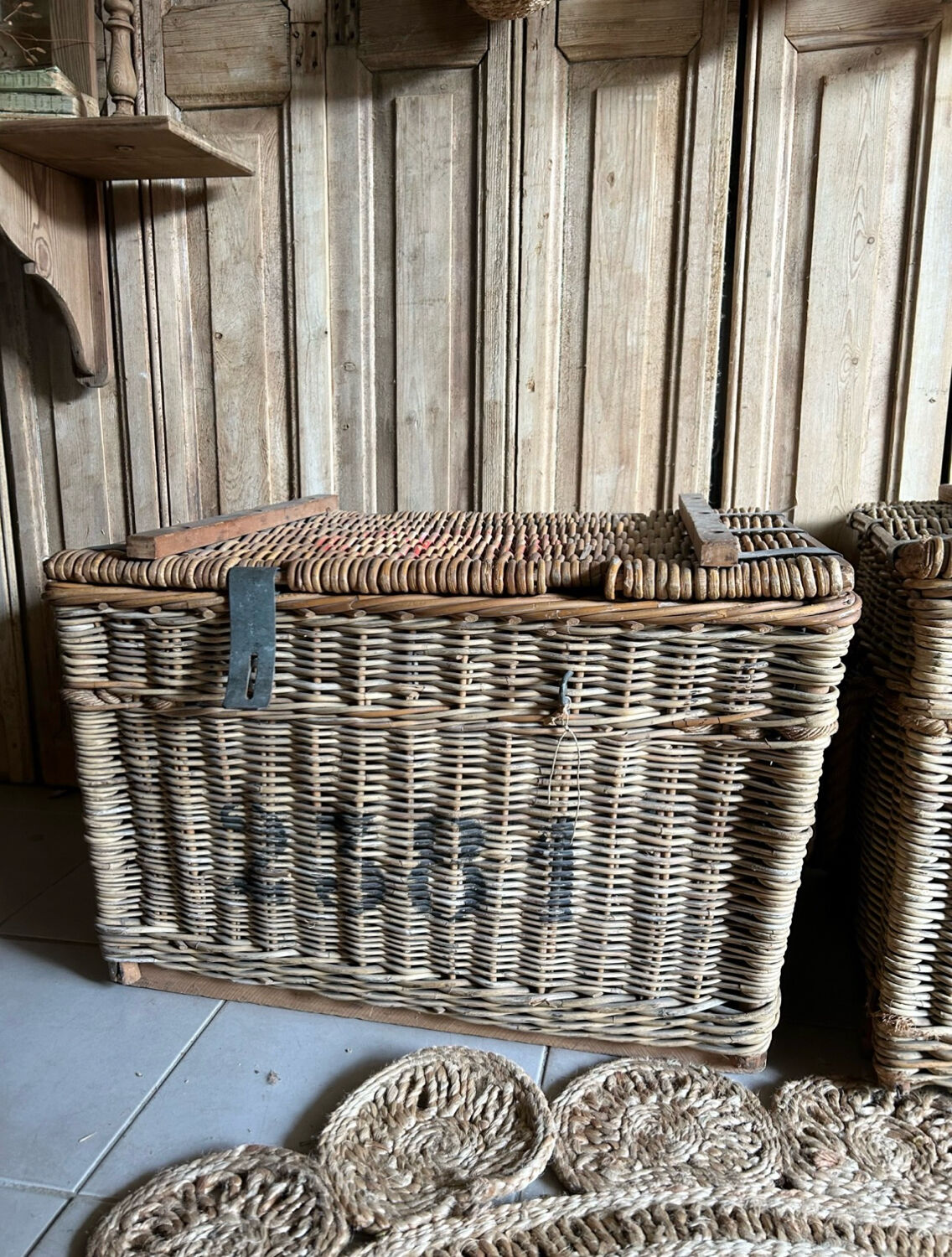 Old wicker moving trunk