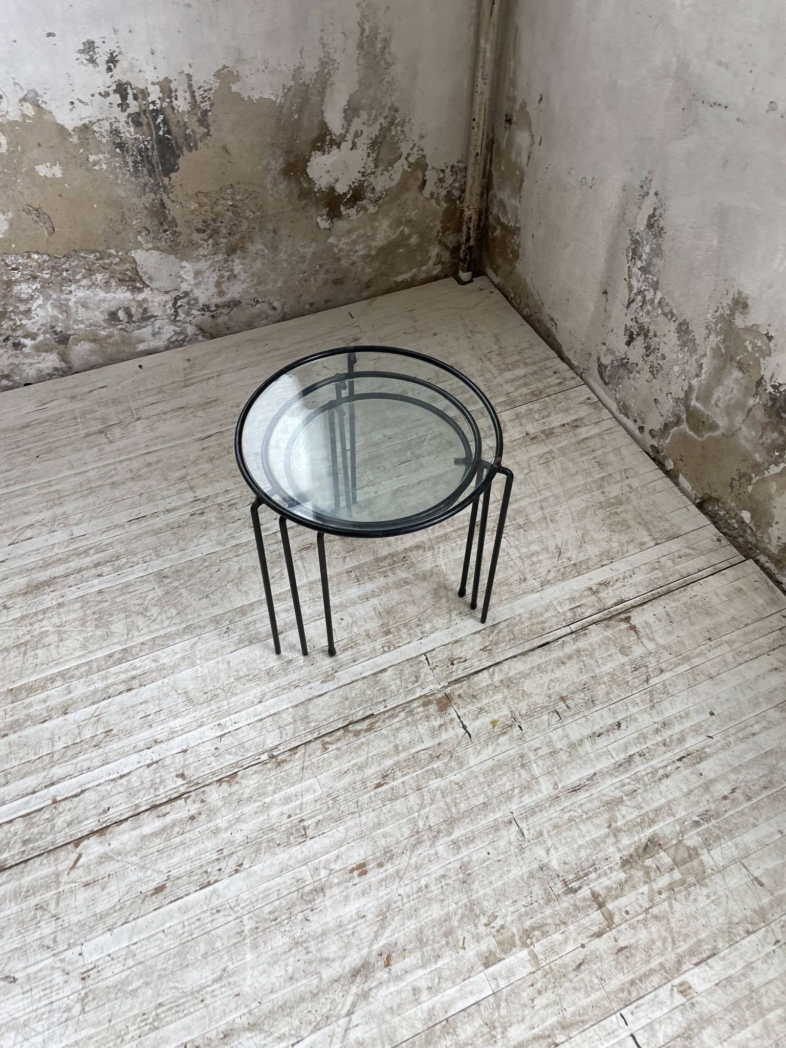 Tables basses gigogne métal et verre années 50