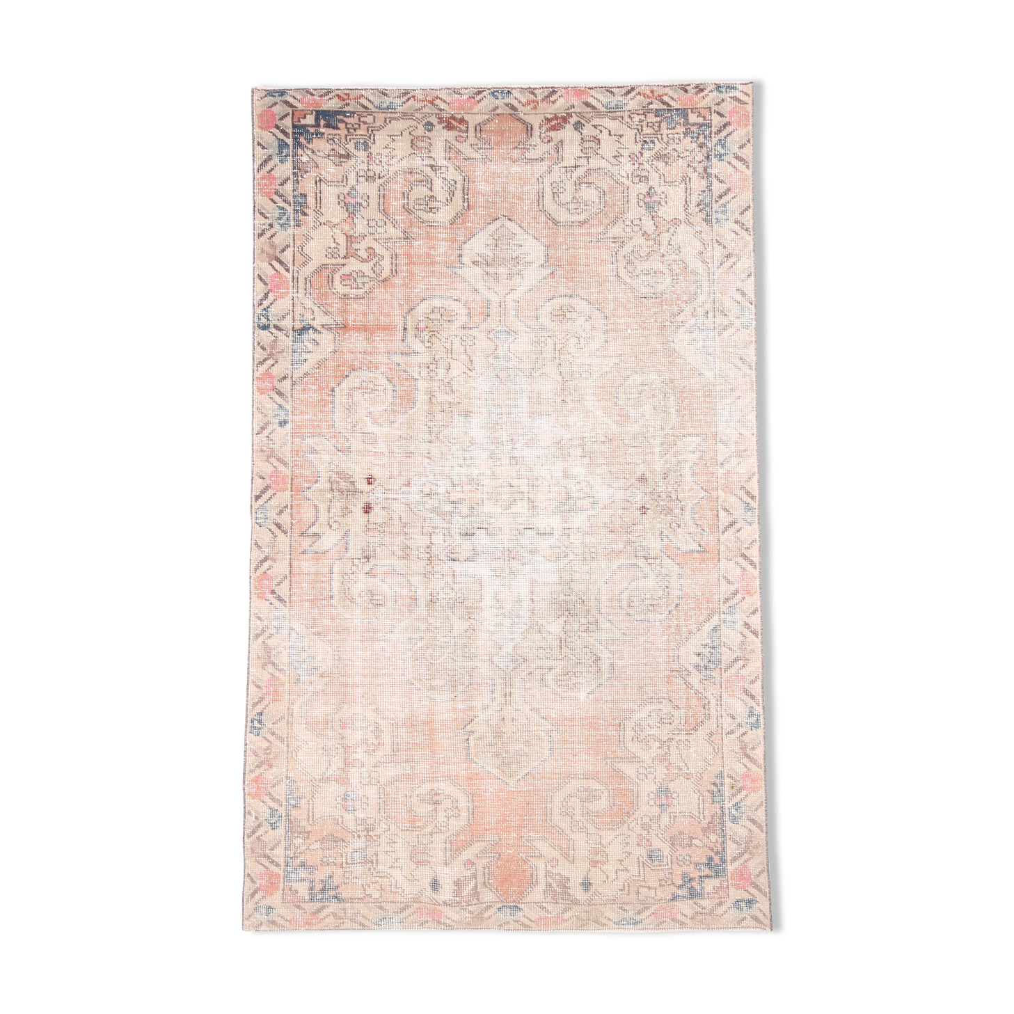 Soft Pastel Orange Wool Vintage Rug