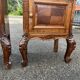 Pair of Louis XV style bedside tables with marquetry veneer, marble top, f