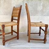 Pair of straw and solid oak chairs