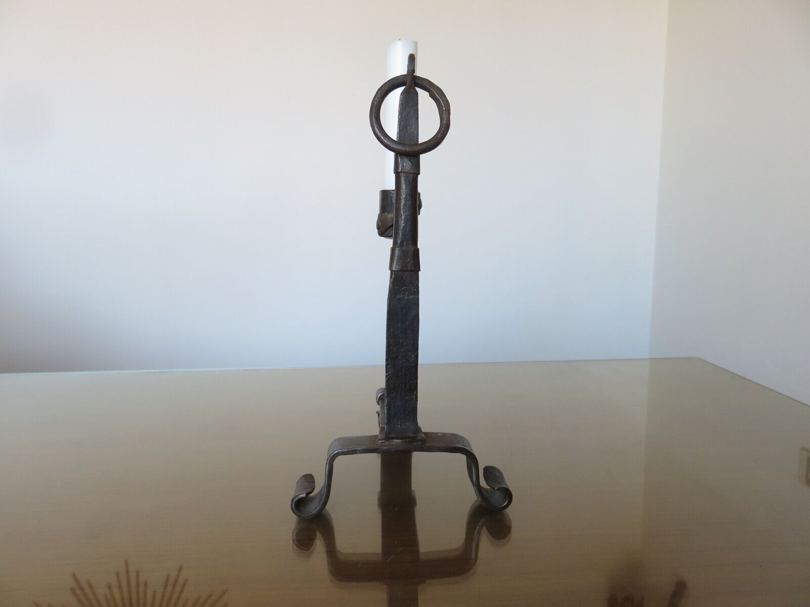 Brutalist candle holder to install or wall in blackened wrought iron blackened 40s 50s