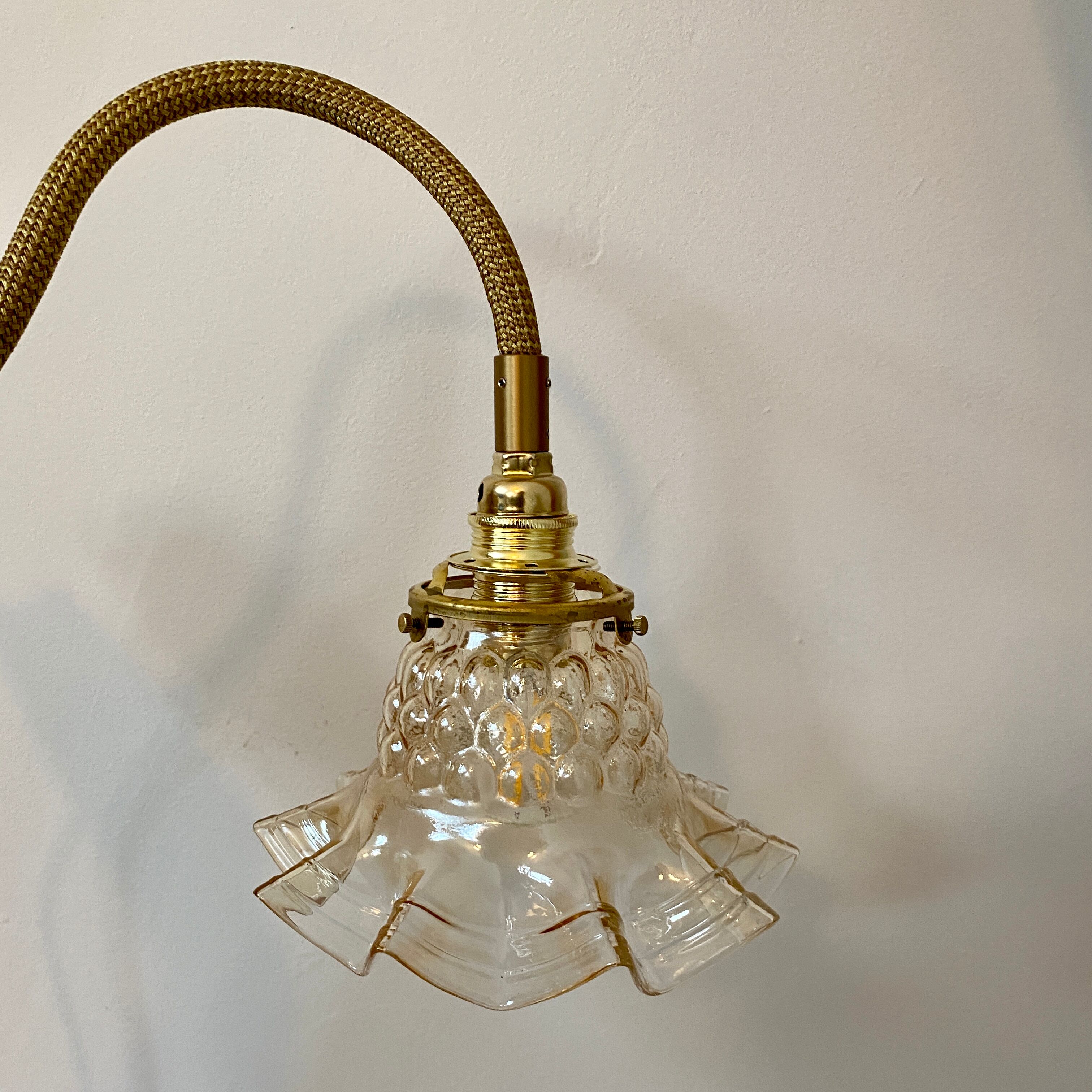 Wall lamp flexible cable tulip vintage amber glass