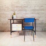 Vintage lacquered top desk with iron structure and pointed brass feet