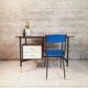 Vintage lacquered top desk with iron structure and pointed brass feet