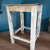 Solid wood stool square seat patinated feet