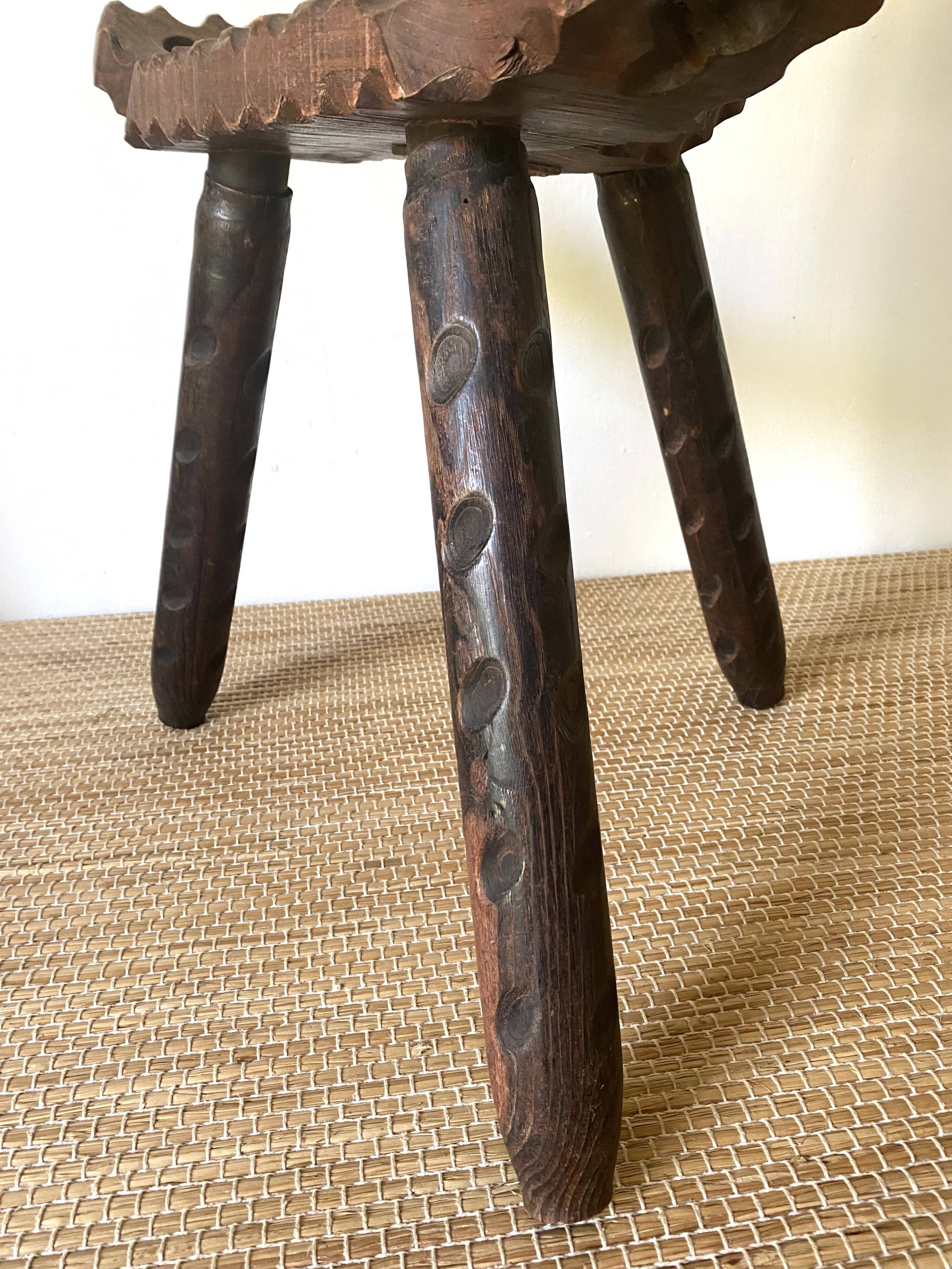 Vintage Spanish tripod chair in carved wood