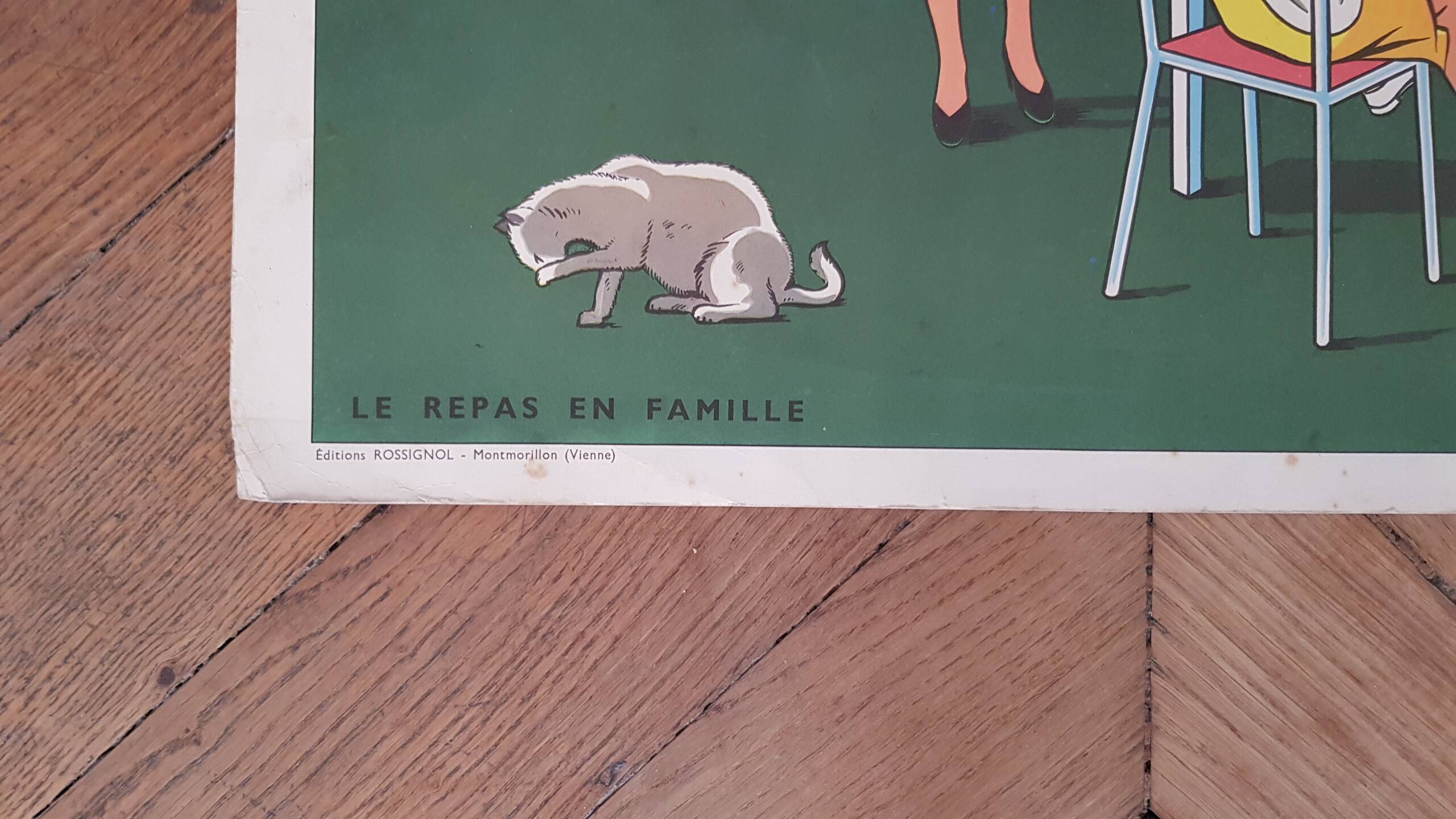 Rossignol school poster "the repas in family" - "the maladie"