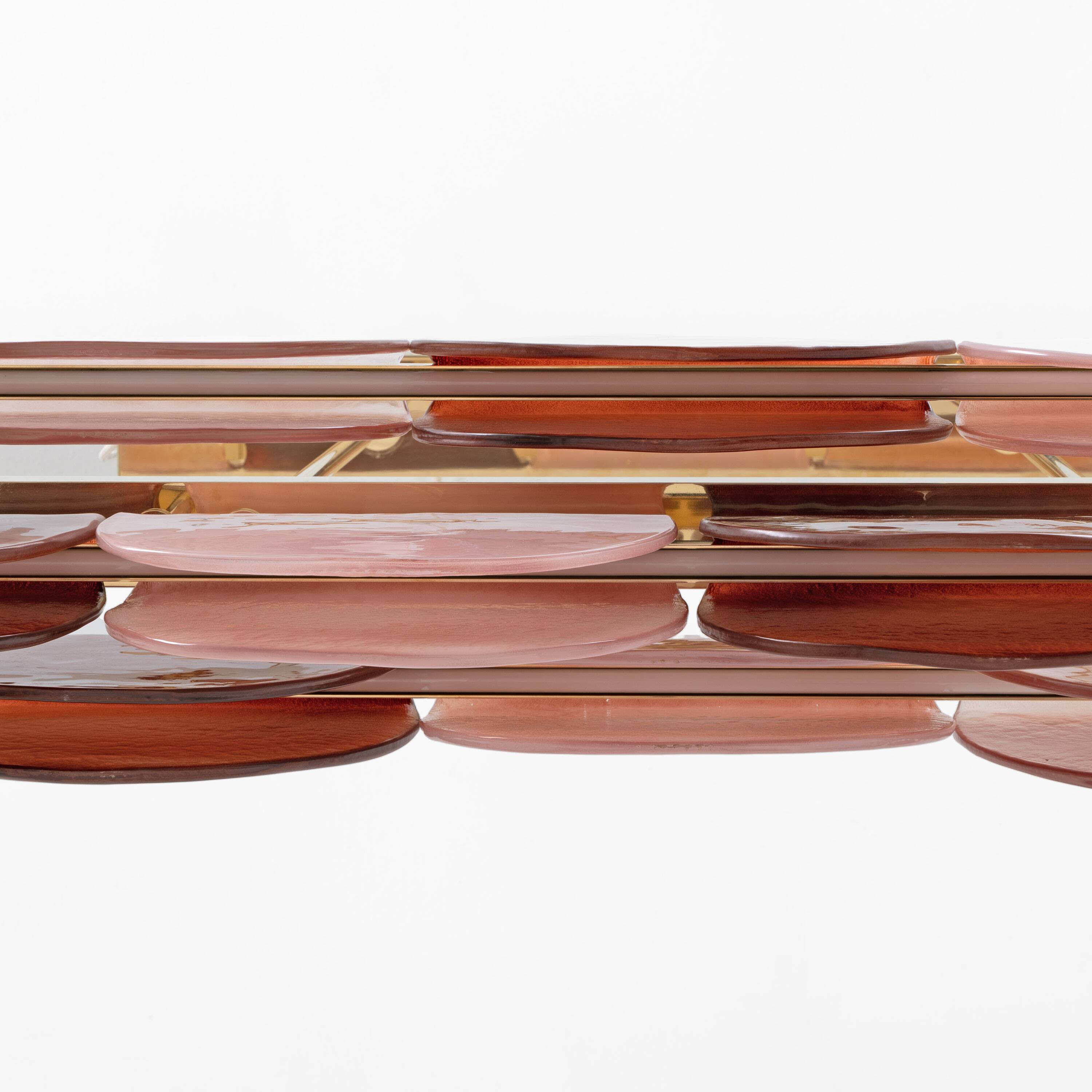 Italian Murano Glass and Brass Modular Linear Chandelier in Pink and Red