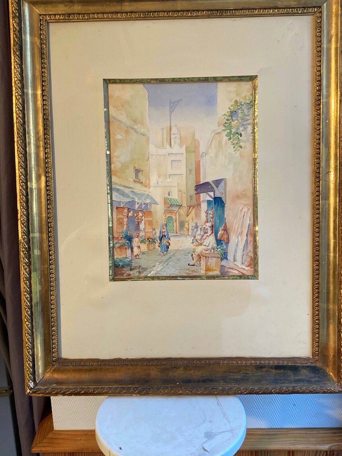 Watercolor old framed XlX, orientalist, signed louis lartigau