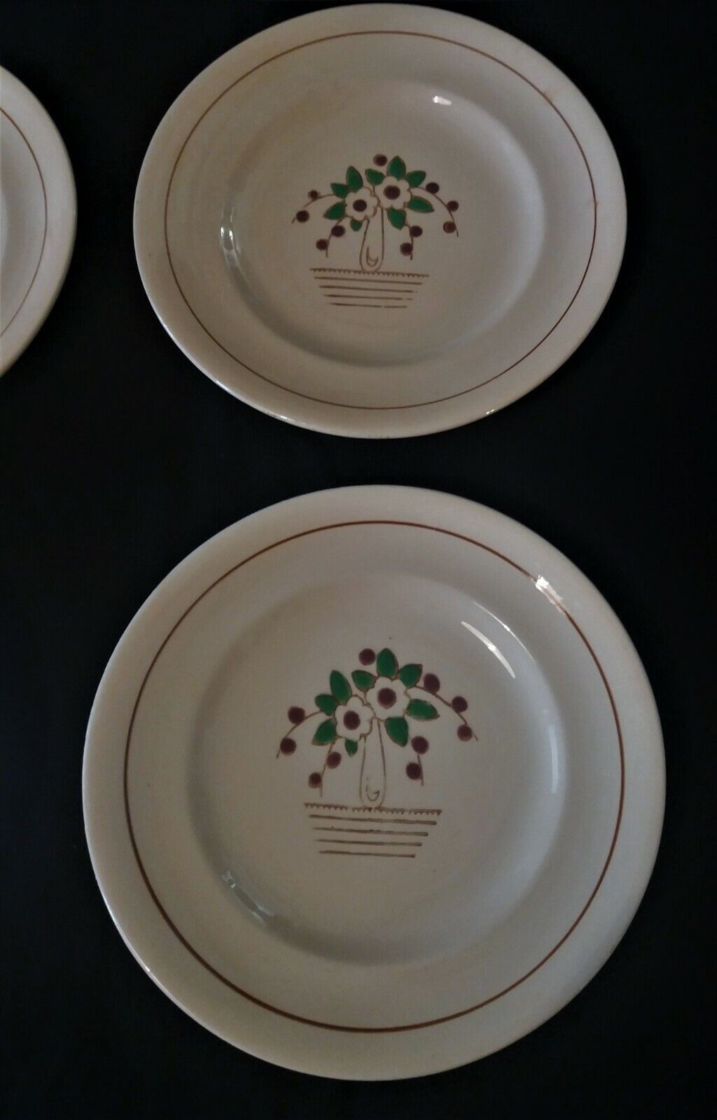 Série de six assiettes plates Longwy années 50 fleurs de cerisier
