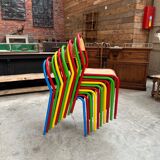 Suite of 10 metal and wood community chairs