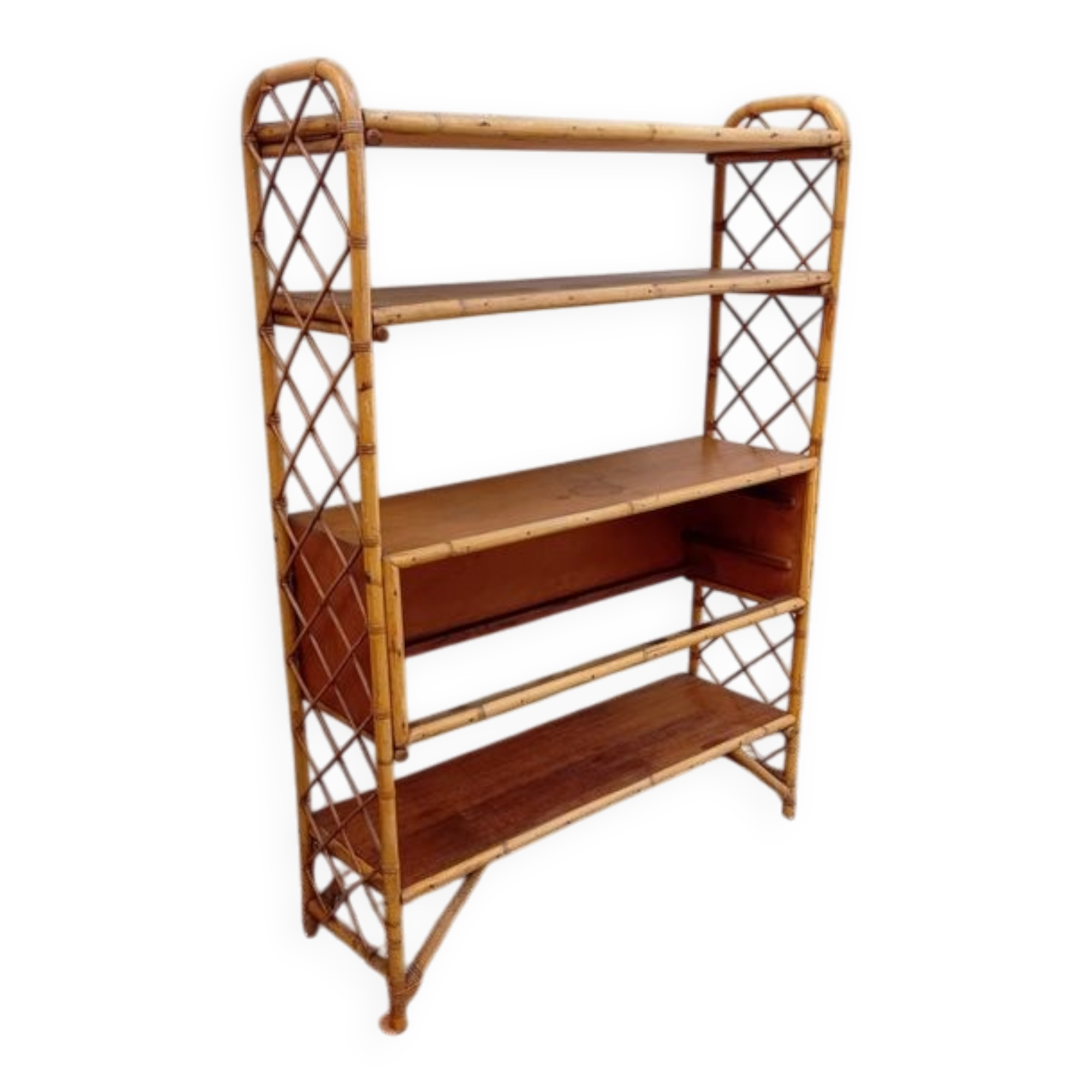 antique rattan shelf