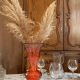 Bohemian red crystal vase decorated with vine leaves, 19th century