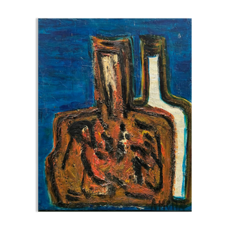 Still life painting with 20th century bottles