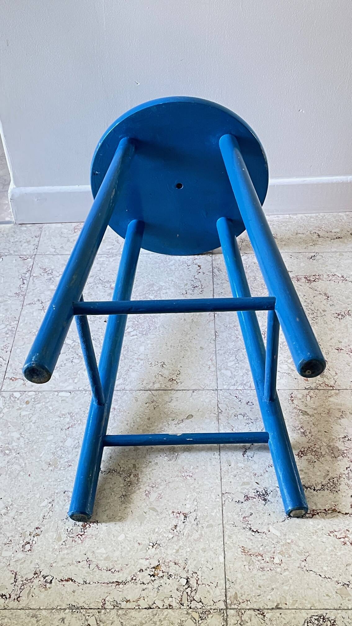 TABOURET Vintage Bois BLEU Electrique