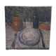 Oil painting. Still life with wine bottle