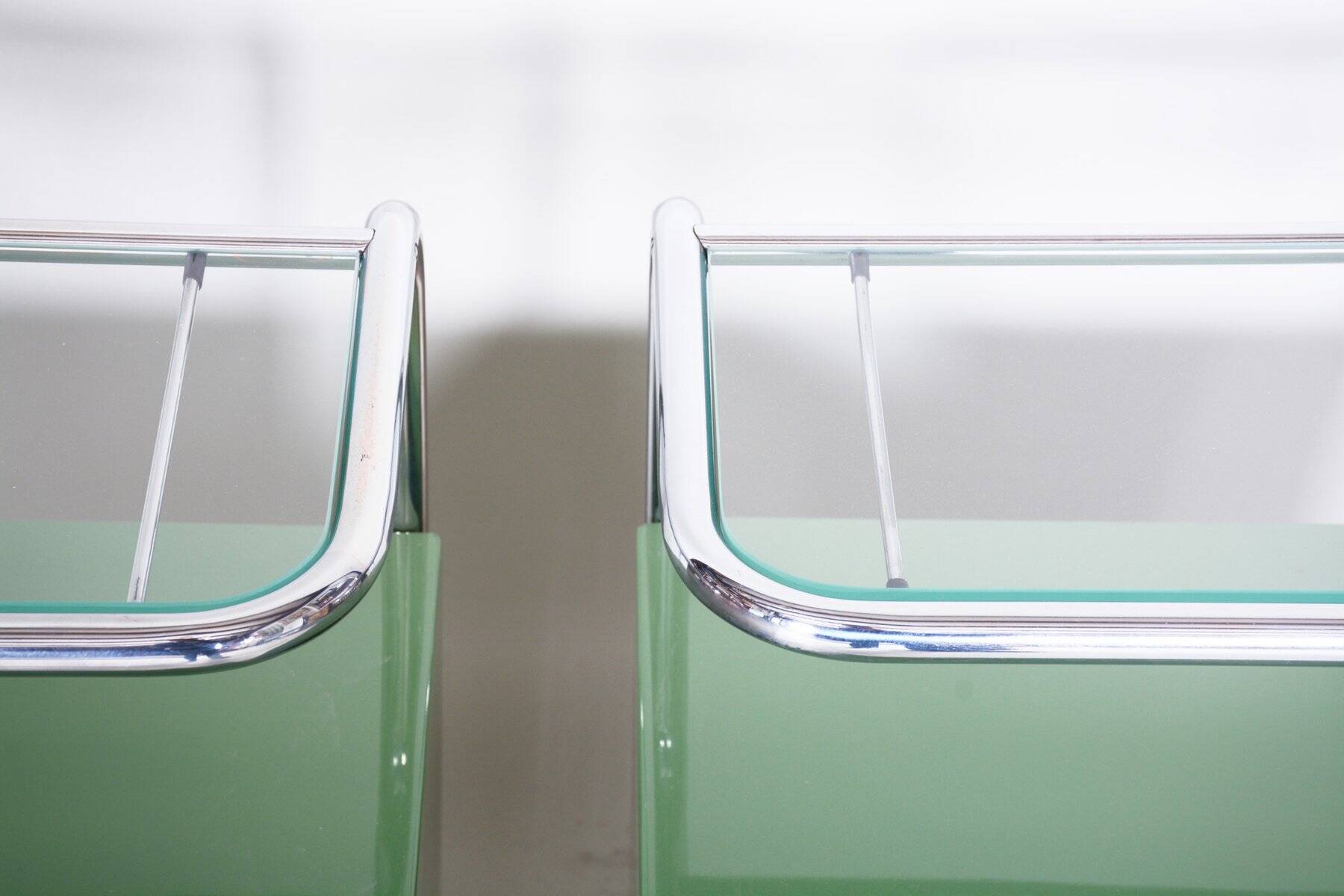 Bauhaus Side Tables in Chrome and Glass by Vichr a Spol., Czech, 1930s, Set of 2
