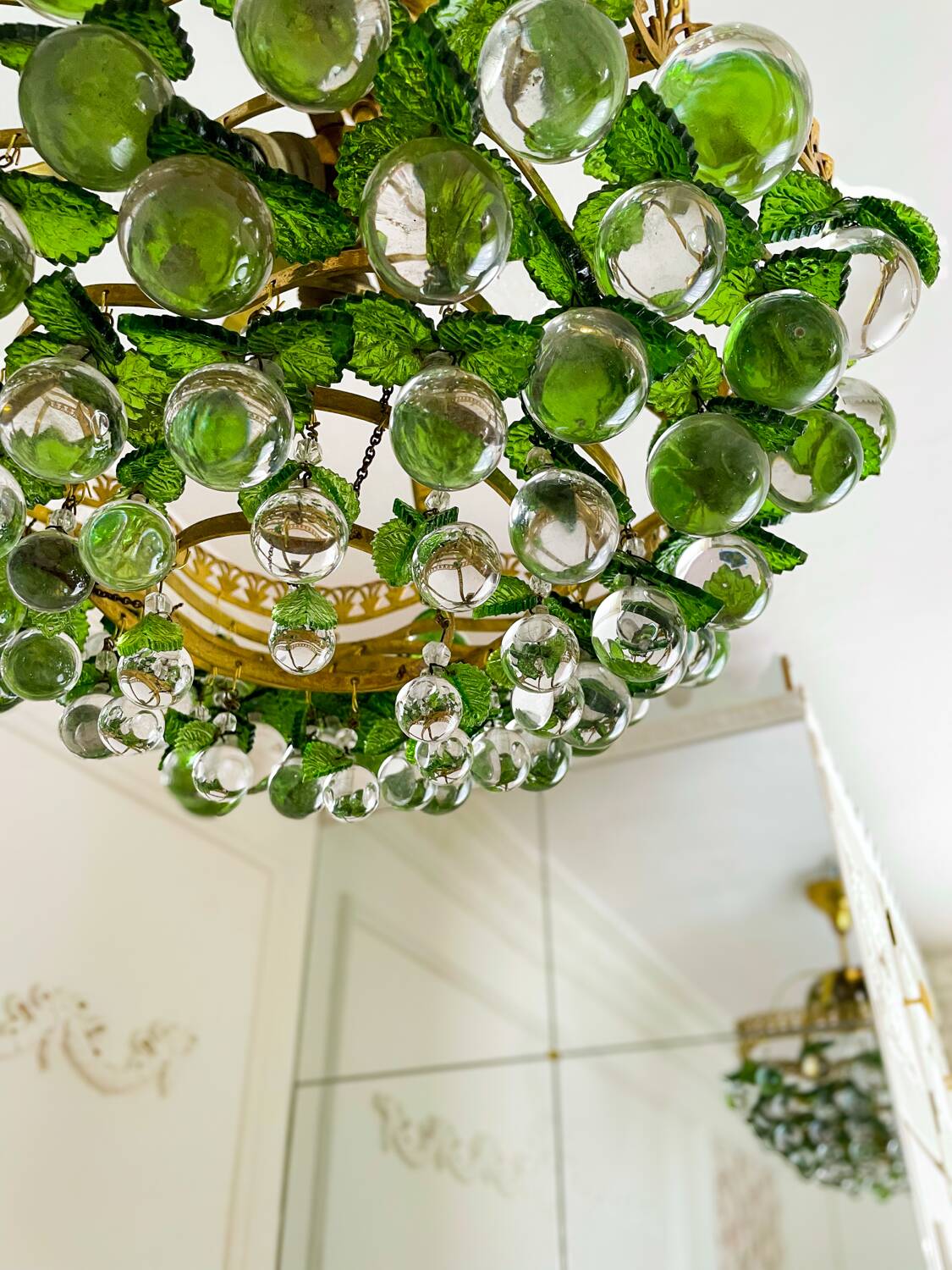 Lustre vintage à feuilles Murano en laiton massif