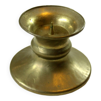 Brass candle holder for larger candles with an old candle as a set, vintage from the 1960s