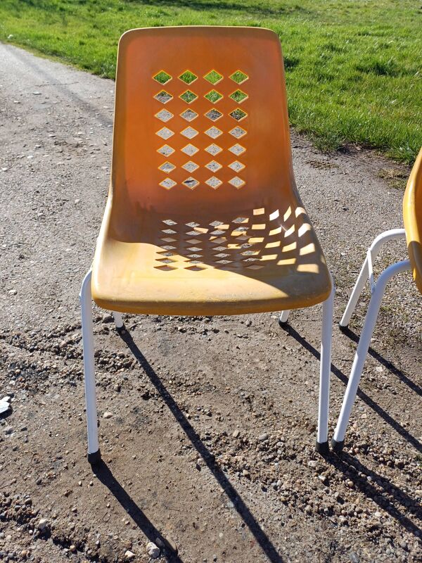 6 chaises de jardin vintage fer et plastic orange