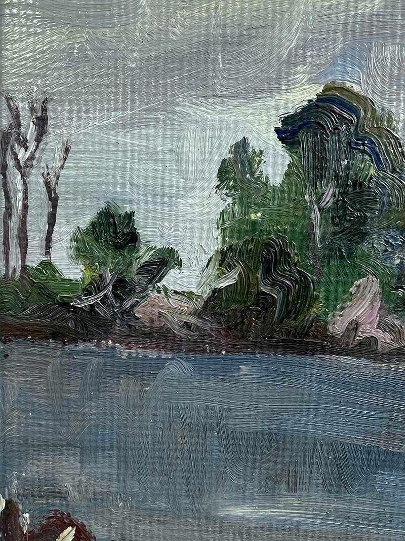 Painting “Lake”, B.Gillet, Oil on strong cardboard