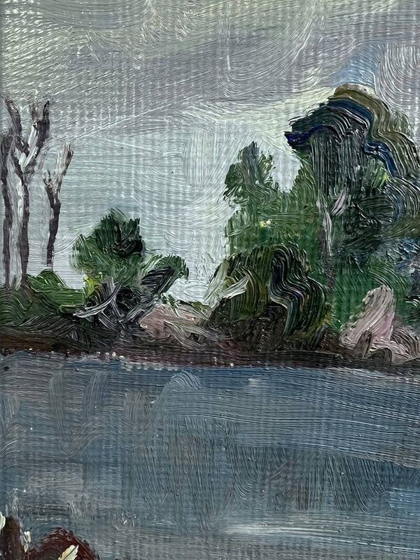 Tableau « Lac », B.Gillet, Huile sur carton fort