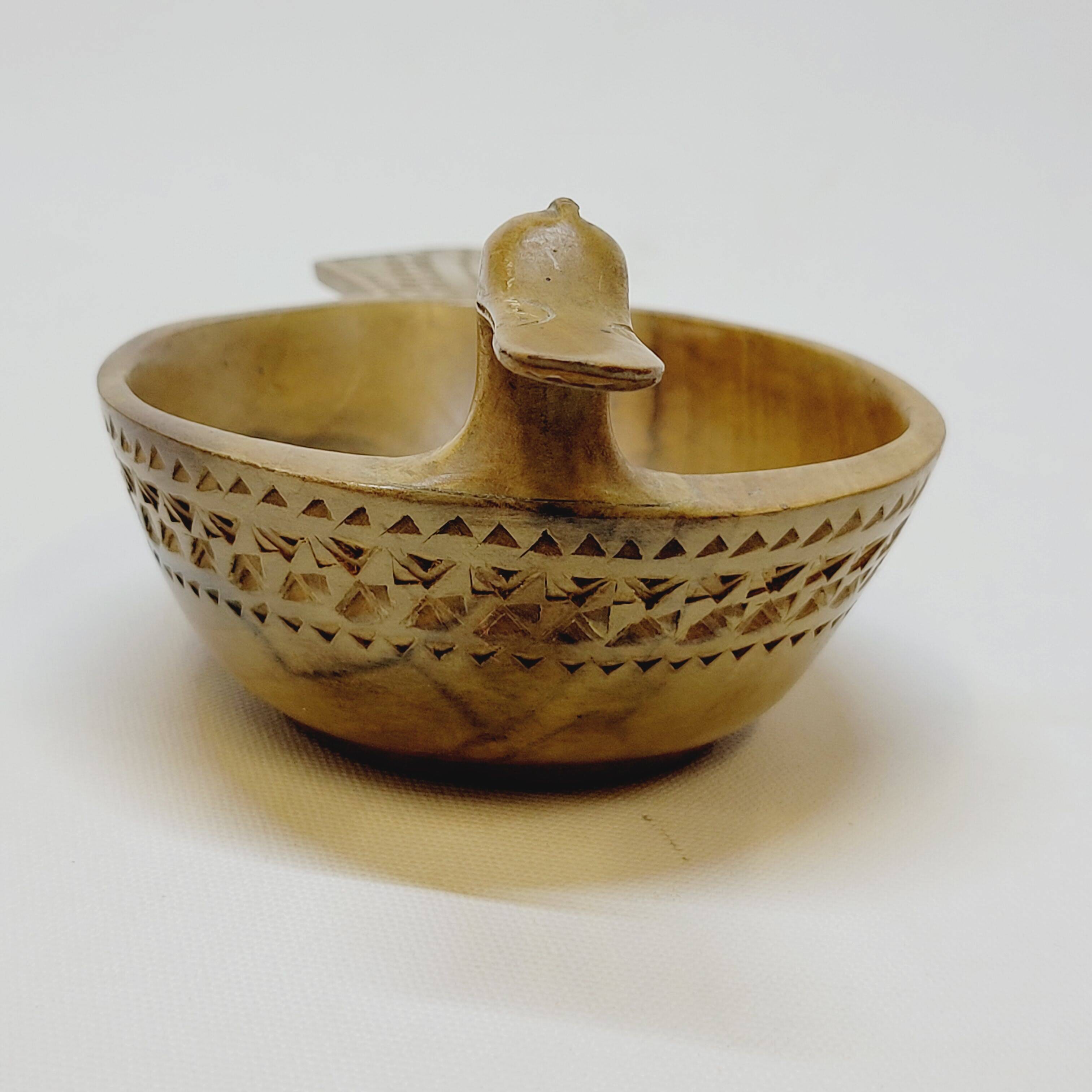 Scandinavian Duck Shaped Carved Wooden Bowl Folk Art
