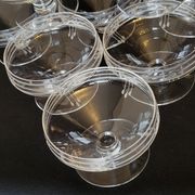 9 old champagne glasses in cut crystal and engraved art deco