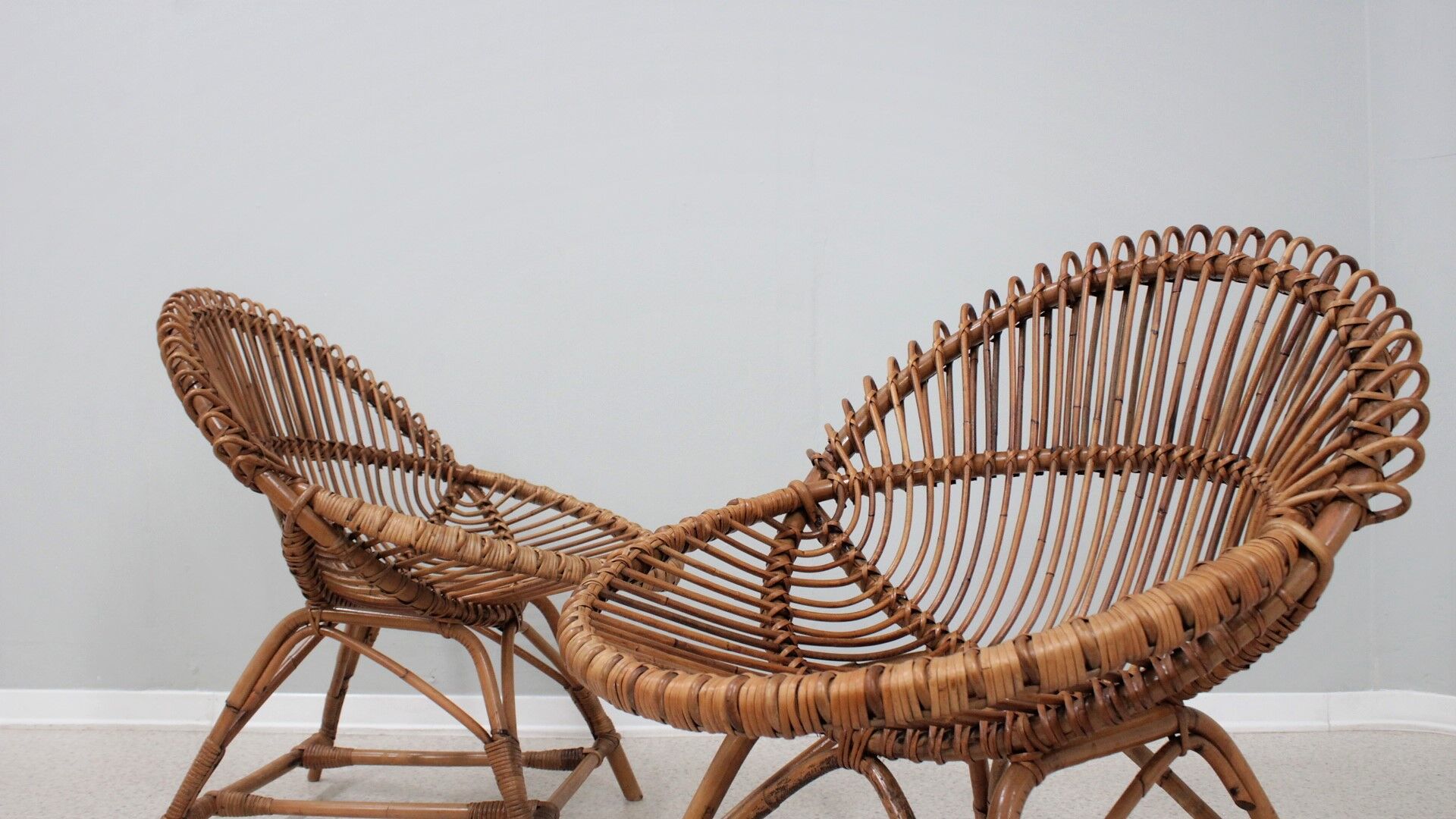 Mid century rattan shell-shaped chairs 1950s