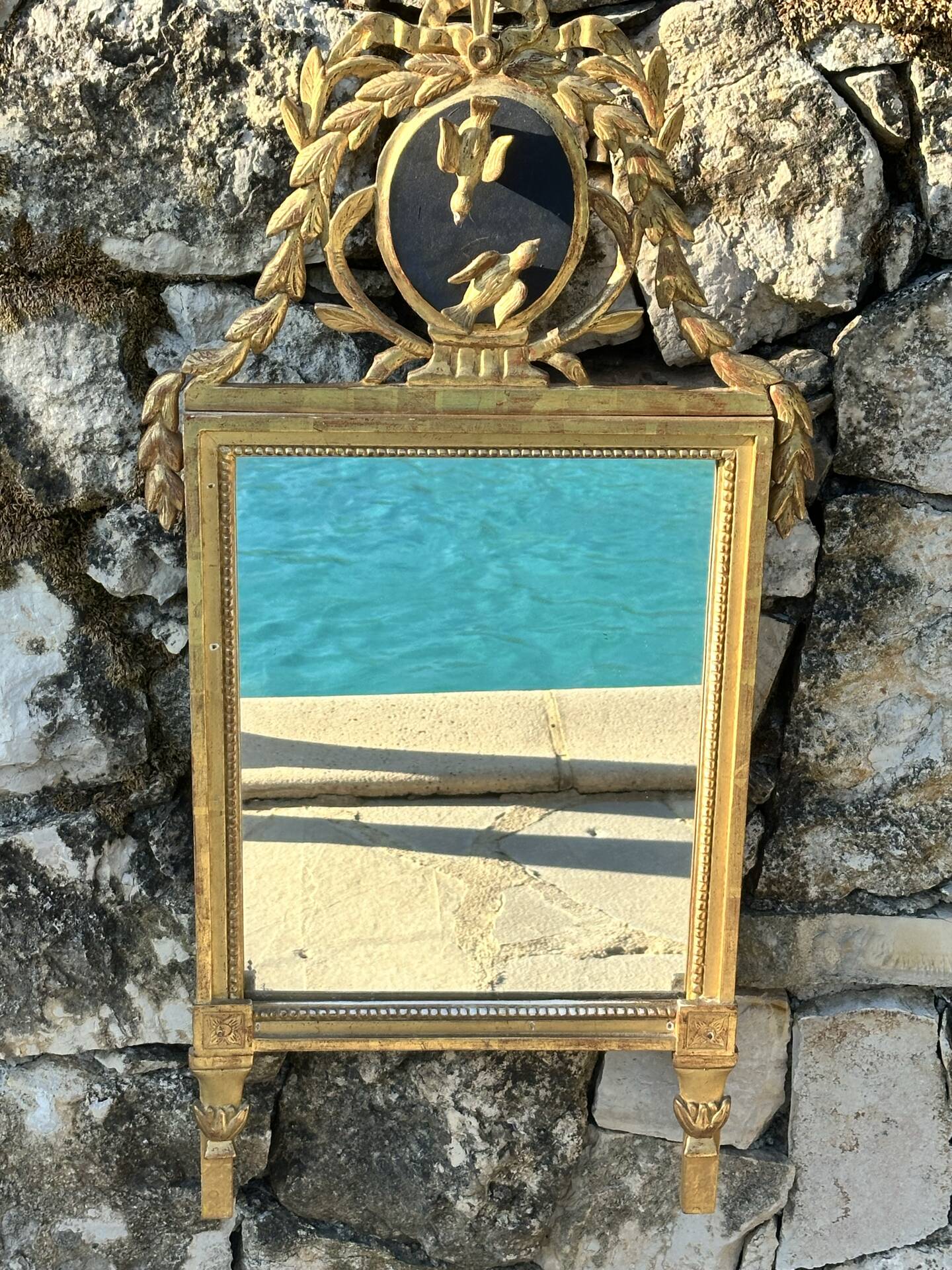 Trumeau mirror "To the Birds" in Louis XVI style, 19th century.