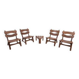 1970’s Vintage Dutch design stained oak chairs by Dittmann & Co for AWA