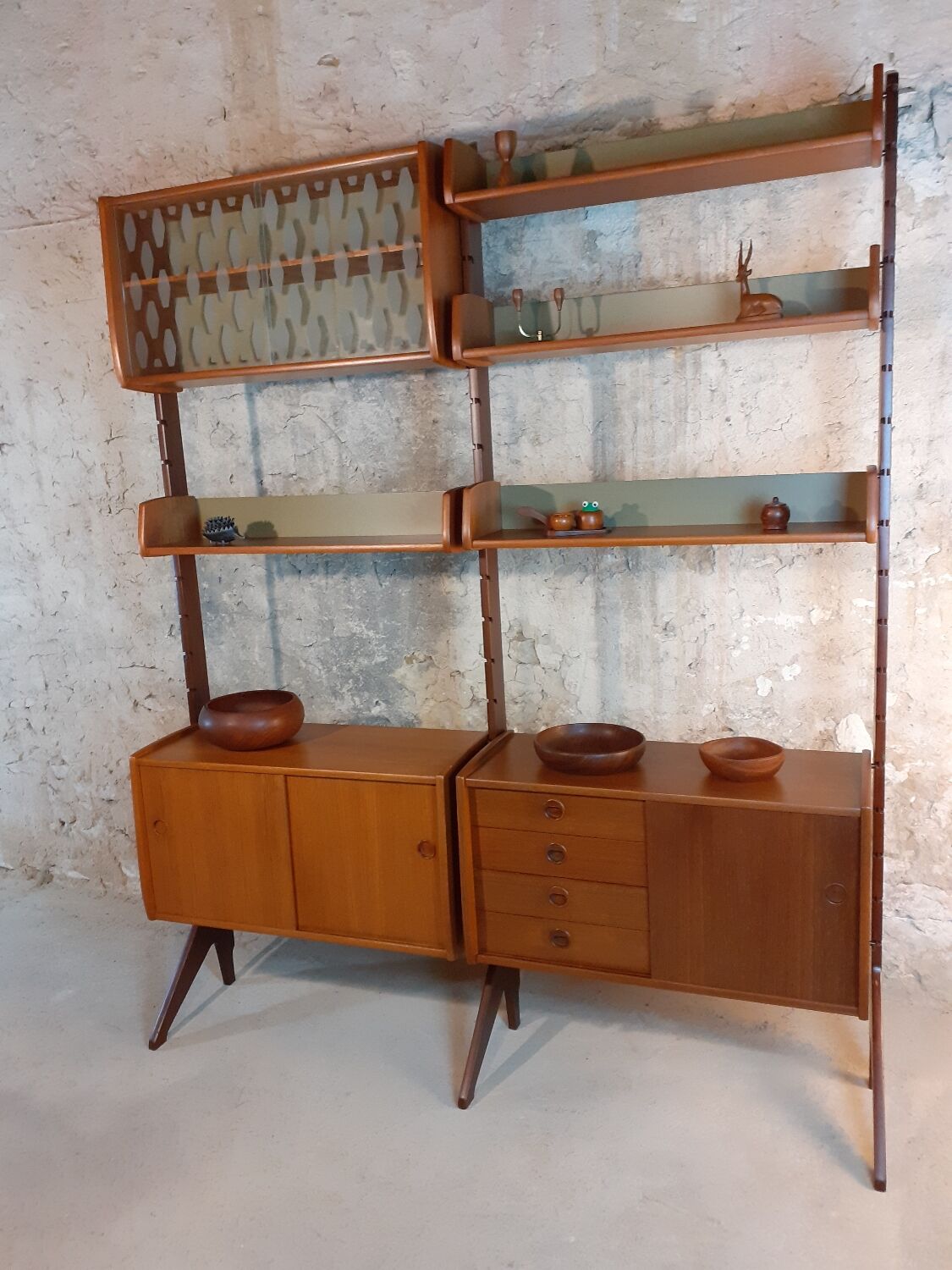 Self-supporting teak shelves ergo, vintage scandinavian 1960s