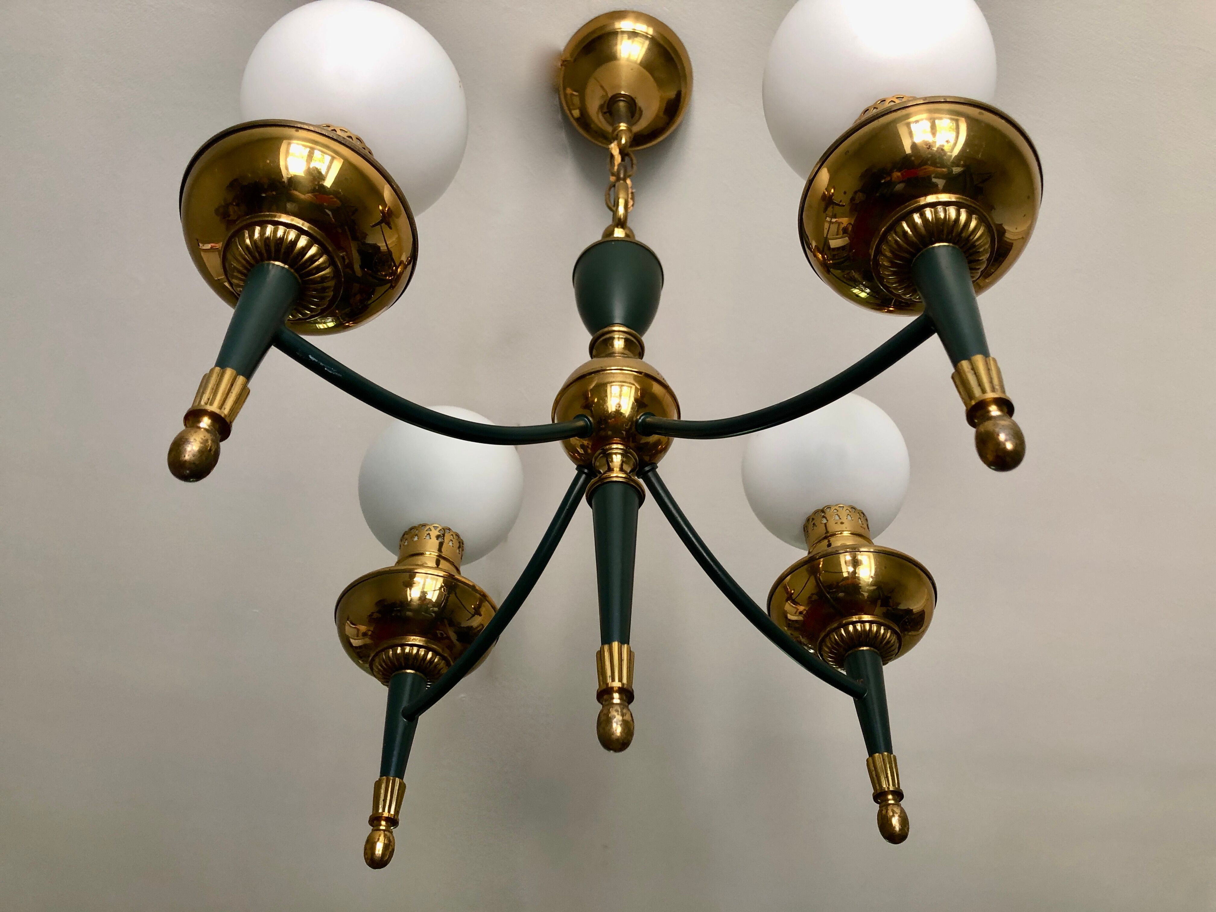 Green and gold directoire chandelier