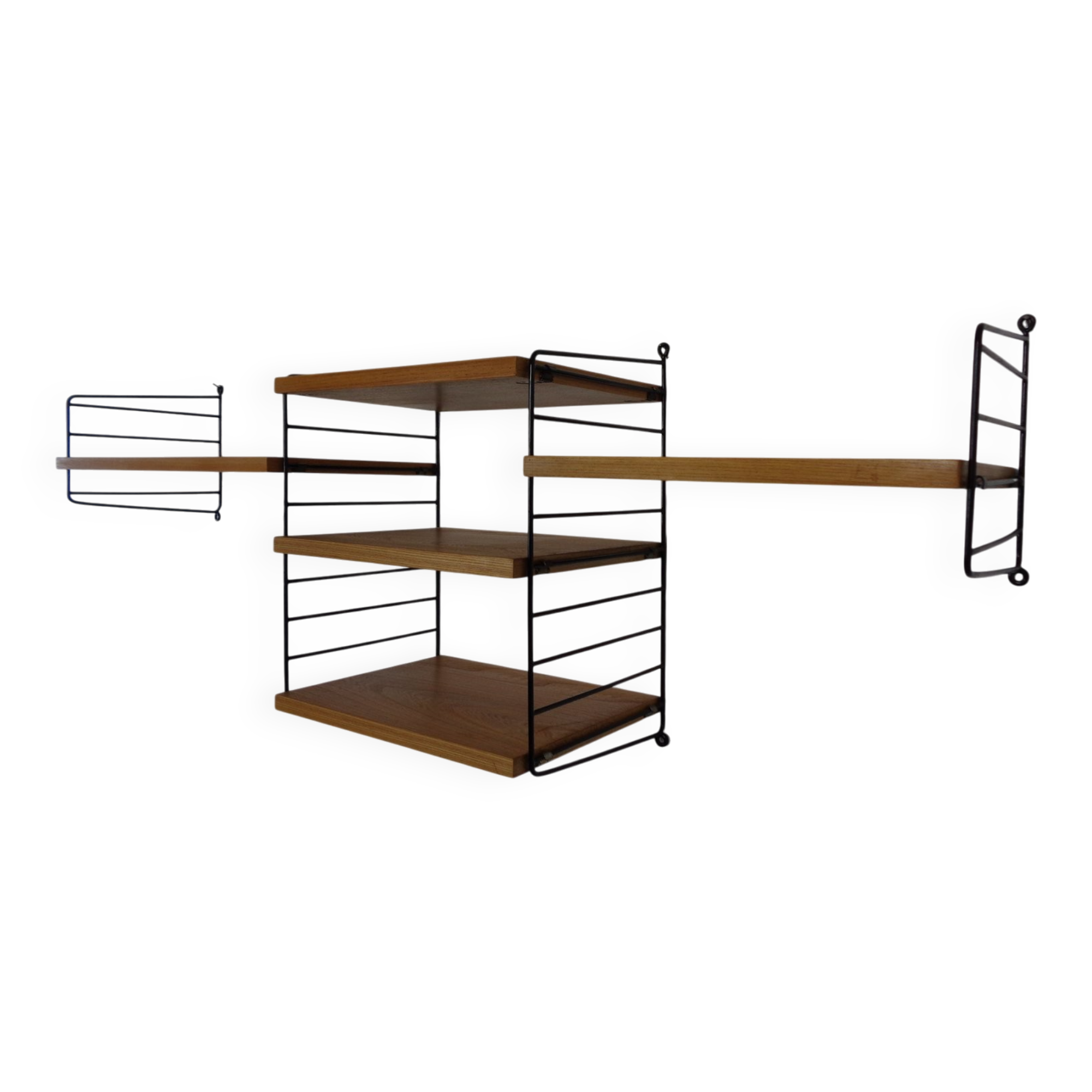 Swedish Ash and Metal Wall Unit by Kajsa & Nils Nisse Strinning for String, 1950s, Set of 9