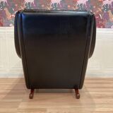 Scandinavian design armchair Aage Christiansen black leather 1950