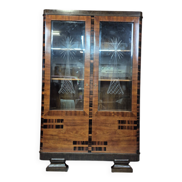 Vitrine Art Déco en noyer caucasien, ébène de Macassar et chêne, vers 1928-34
