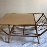 Table basse rotin avec porte revues vintage 60’s