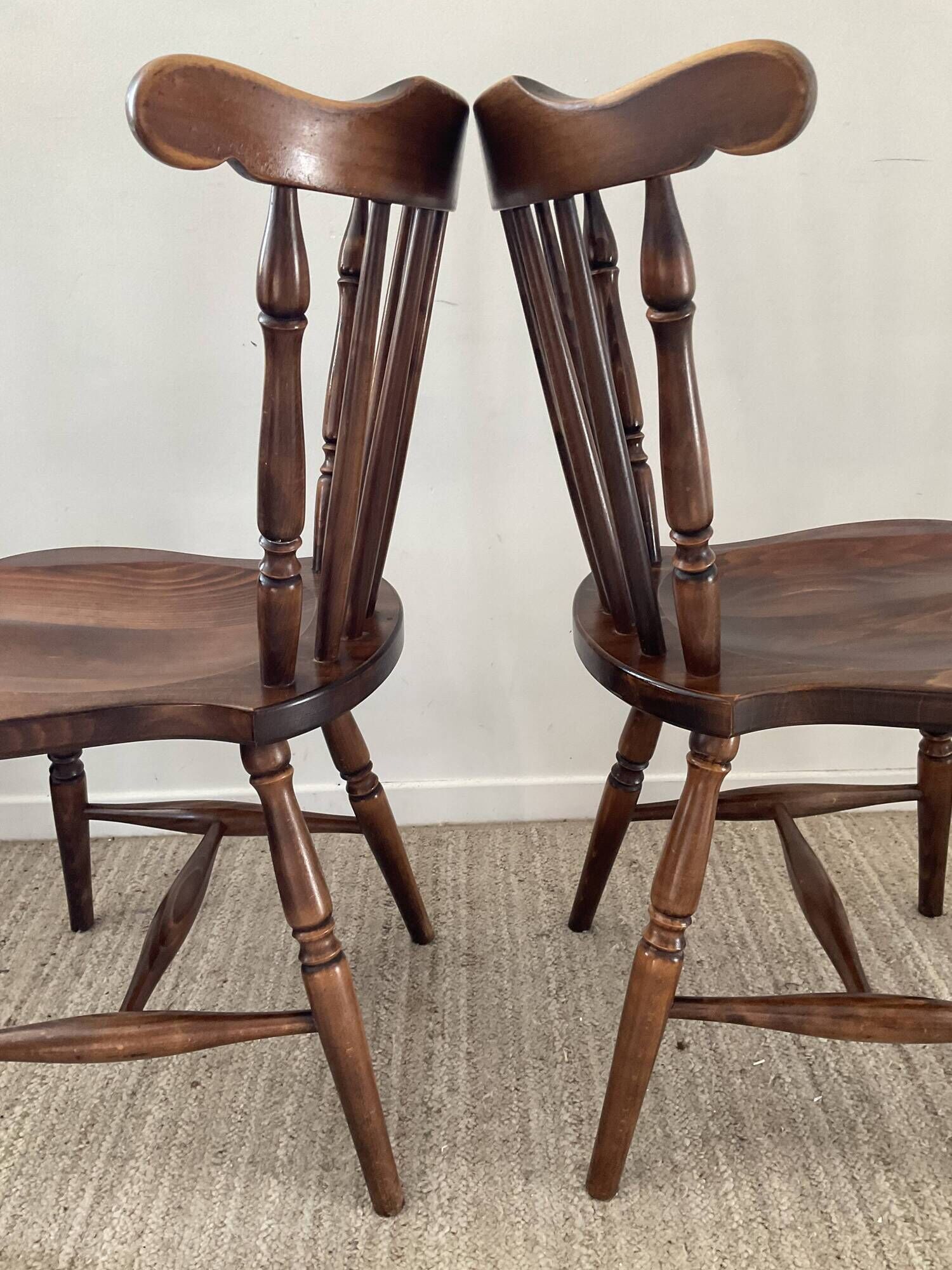 Pair of dutch bistro chairs in solid wood 70s