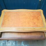 Louis XV style flat desk in walnut and leather