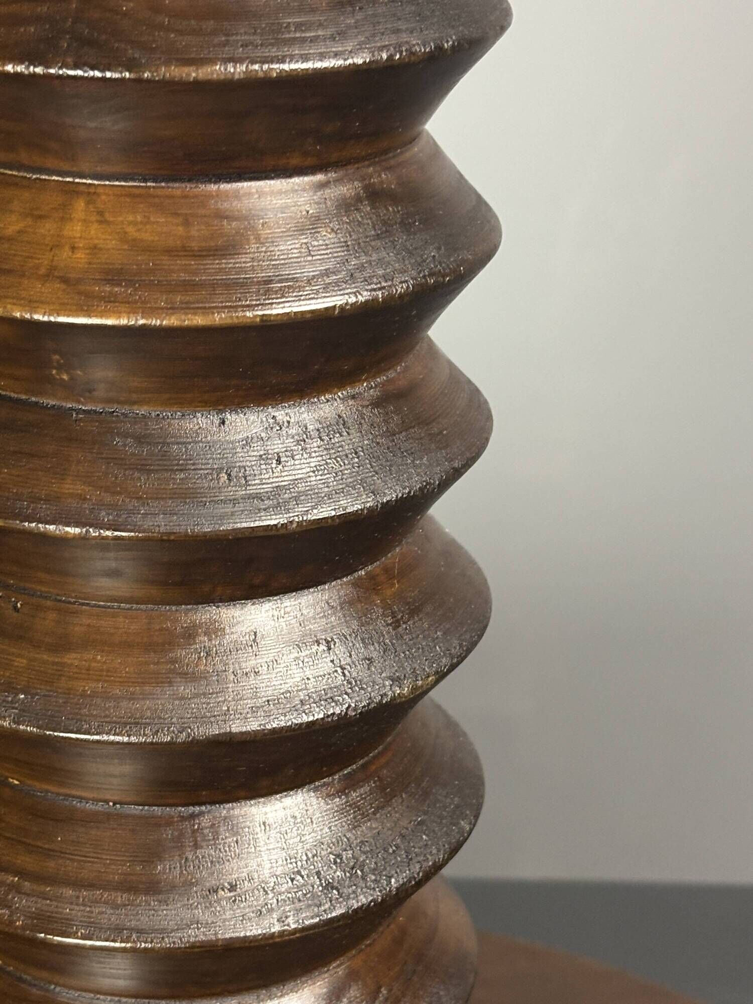 Midcentury brutalist wood turned side table, Charles Dudouyt style, 1950s