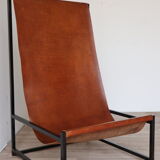 Pair of vintage armchairs in stretched leather and metal structure