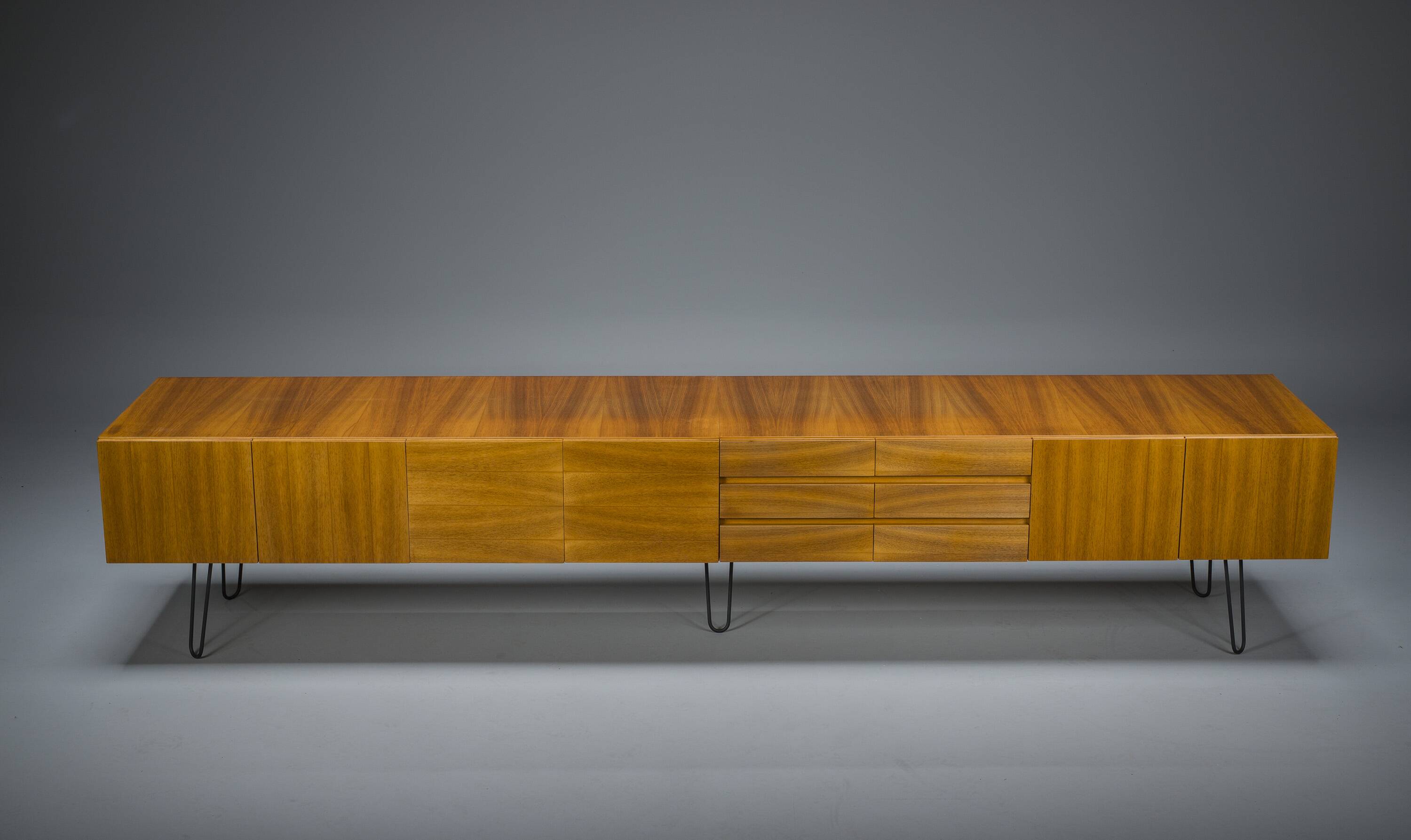 Mid-Century Wall Unit Cabinet and Sideboard in Walunt, 1970s, Set of 2