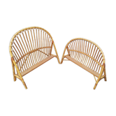 Tête et pied de lit corbeille en rotin