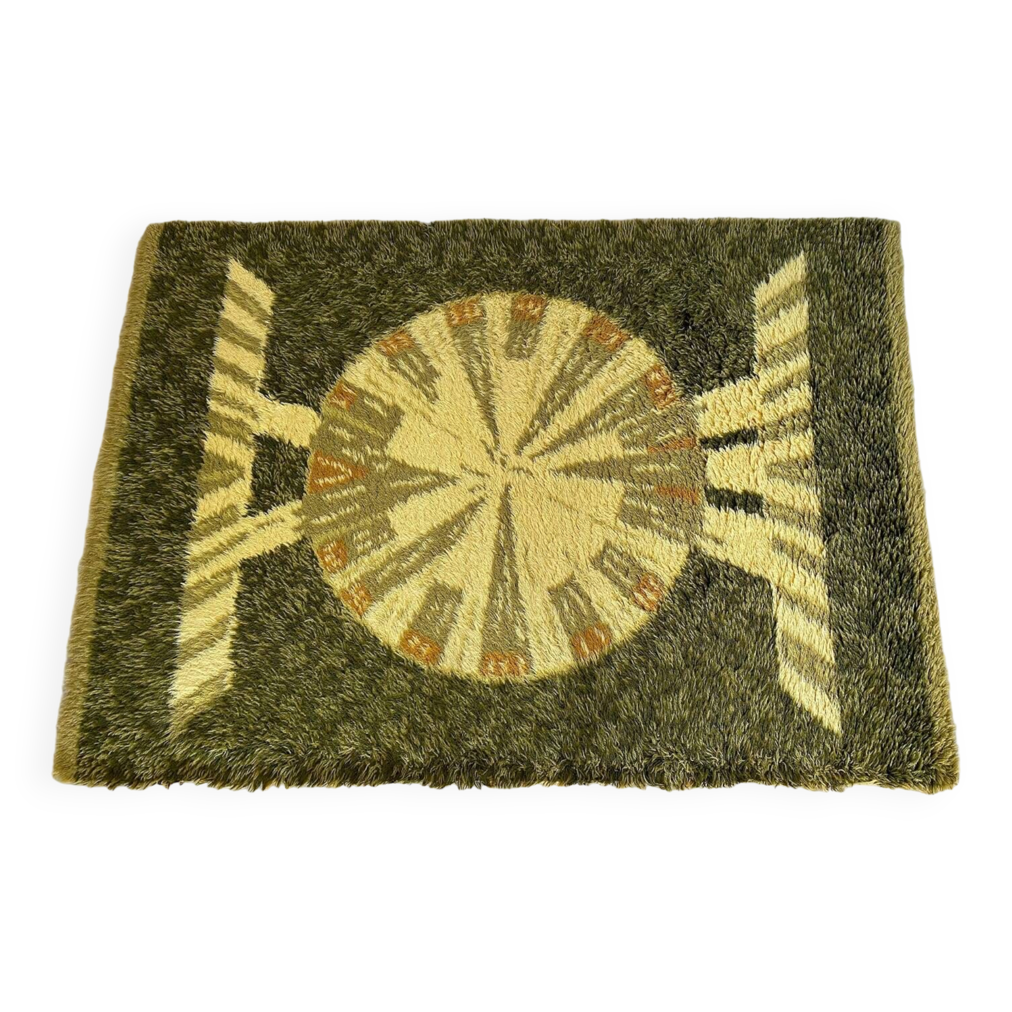 Large green Mid Century Rya rug / carpet