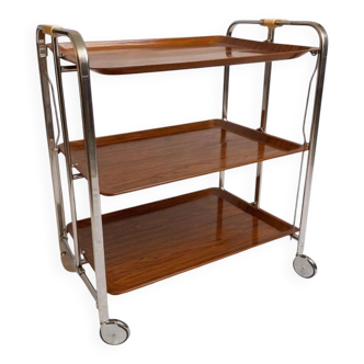 Desserte pliable Dinett Bremshey, chrome & teck, années 70