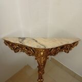 Console murale Louis 15 marbre et bois sculpté doré