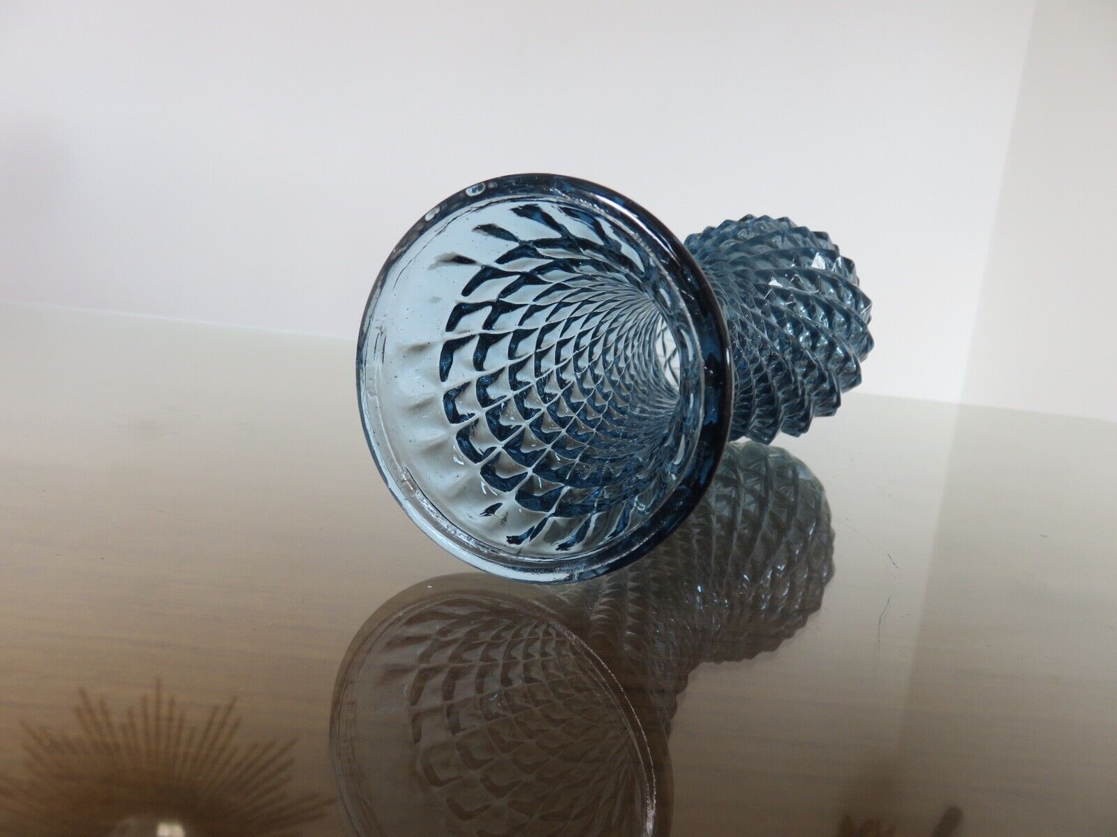 Vase empoli italy verre pointe de diamant bleu années 60 70